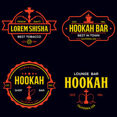 Set of hookah labels, badges and design elements. Hookah club. Shisha bar. Hookah lounge logo. Hookah pipes.