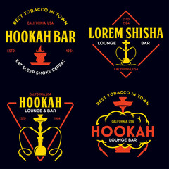 Set of hookah labels, badges and design elements. Hookah club. Shisha bar. Hookah lounge logo. Hookah pipes.
