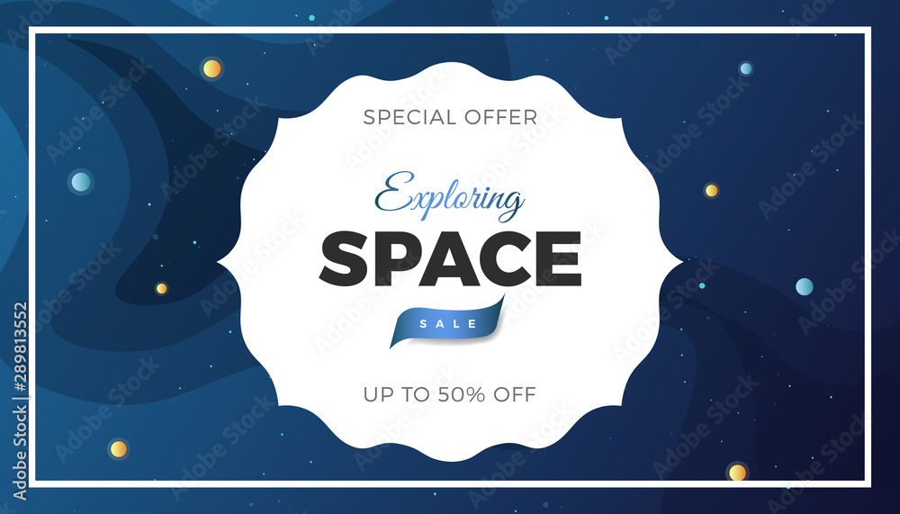 Wall mural space exploration background design, modern gradient vector template with flat style cosmic illustra