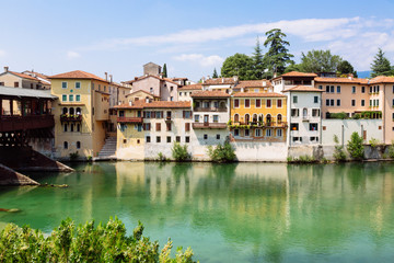 Fototapeta na wymiar Bassano del Grappa (Italy) - The most famous view of Bassano del Grappa over the river Brenta