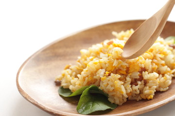 Chinese food, egg and roasted port fried rice