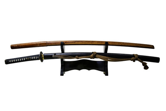 The daishō, literally "big-little": Is a Japanese term for a matched pair of traditionally made Japanese swords (nihonto) worn by the samurai class in feudal Japan. (Katana and boken isolated on white
