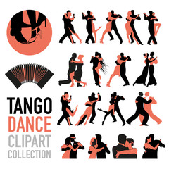 Fototapeta Tango dance clipart collection. Set of couples of tango dancers isolated on white background. obraz