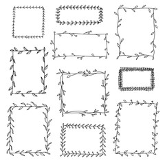 hand drawn cute leaves frame black and white set