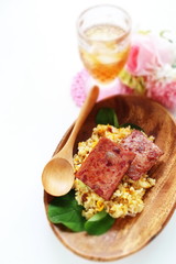 Chinese fried rice and luncheon meat
