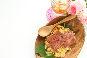 Chinese fried rice and luncheon meat