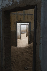 old doors through an abandoned house 