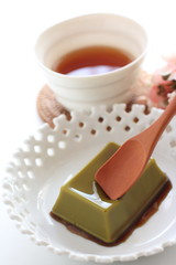 Japanese confectionery, green tea pudding and black honey