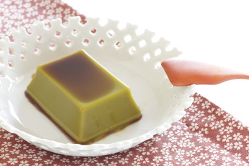 Japanese confectionery, green tea pudding and black honey