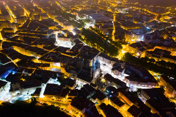 Burgos city illuminated at dusk and of famous cathedral in Castilla y Leon,