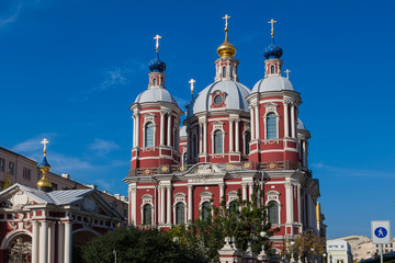 Fototapeta na wymiar Ancient Orthodox church with rich decoration and lacy ornament