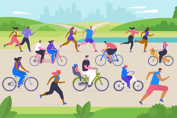 Outdoor sport activities flat vector illustration