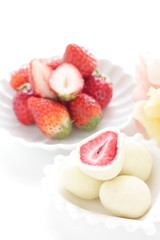 Japanese food, dried strawberry coating by white chocolate