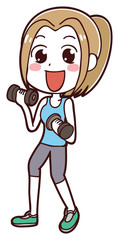 イラスト素材：ダンベル　トレーニング　女性