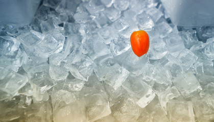 cherry tomato frozen in ice cube