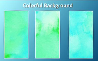 Blue Green Colored Abstract Soft Watercolor Background Set for for Designs, Posters, Brochure, Banners, Cards.