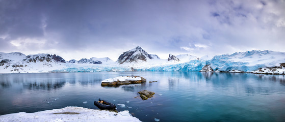 Panorama of the Smeerenburg glacier Svalbard - obrazy, fototapety, plakaty