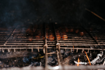  the process of making sausages on the grill, delicious food, a picnic
