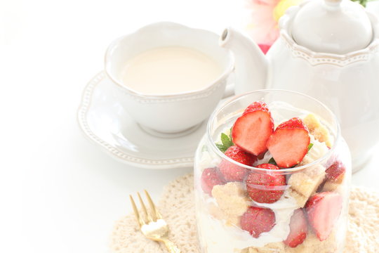 Strawberry and cream cheese jar cake for gourmet dessert image