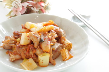 Korean food, Chinese cabbage kimchi stir fried with chicken