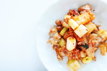 Korean food, Chinese cabbage kimchi stir fried with chicken