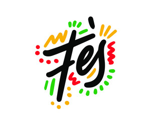 Fes Word Text Creative Handwritten Font and Swoosh Shape Design Vector Illustration.
