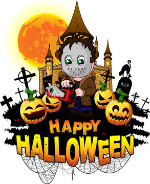 Halloween Design template with maniac. Vector illustration.