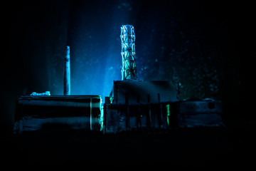 Creative artwork decoration. Chernobyl nuclear power plant at night. Layout of abandoned Chernobyl...