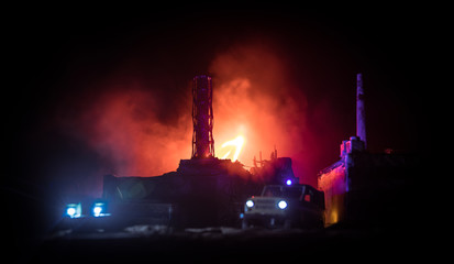 Creative artwork decoration. Chernobyl nuclear power plant at night. Layout of abandoned Chernobyl...