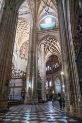 The gothic vault of Chapel Our Lady of Rosary in Cathedral of Our Lady of Assumption with the neoclassicistic frescoes, take in Segovia, Spain