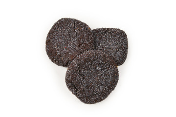 Chocolate cookies isolated on white background.