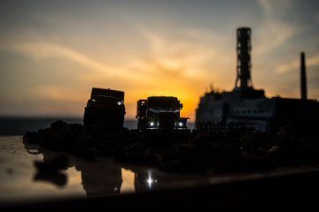 Creative artwork decoration. Chernobyl nuclear power plant at night. Layout of abandoned Chernobyl...