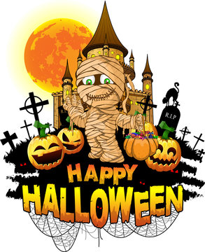 Halloween Design template with mummy. Vector illustration.