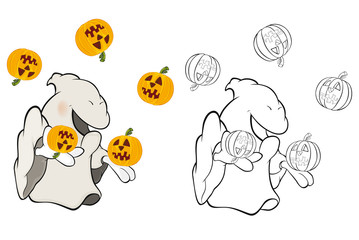 Vector Illustration of a Cute Cartoon Character Ghost for you Design and Computer Game. Coloring Book Outline Set 