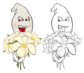 Vector Illustration of a Cute Cartoon Character Ghost for you Design and Computer Game. Coloring Book Outline Set 