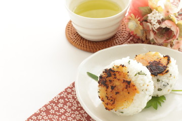 Japanese food, grilled miso rice ball for breakfast image