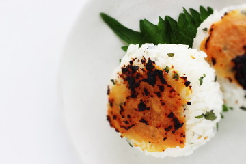Japanese food, grilled miso rice ball for breakfast image