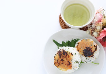 Japanese food, grilled miso rice ball for breakfast image