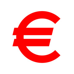 Euro currency sign symbol - red simple, isolated - vector