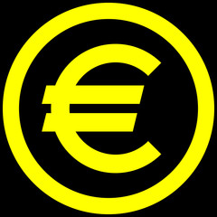 Euro currency sign symbol - yellow simple inside of circle, isolated - vector