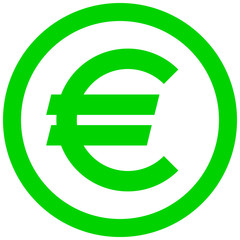 Euro currency sign symbol - green simple inside of circle, isolated - vector