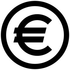 Euro currency sign symbol - black simple inside of circle, isolated - vector