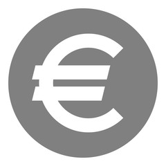 Euro currency sign symbol - gray-silver-metal simple inside of circle, isolated - vector