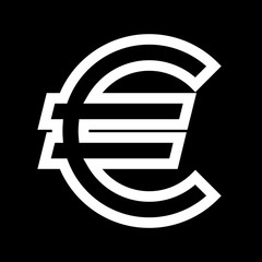 Euro currency sign symbol - white simple outline, isolated - vector