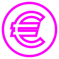 Euro currency sign symbol - purple-pink simple outline inside of circle, isolated - vector