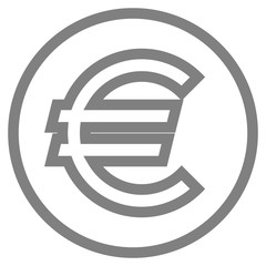 Euro currency sign symbol - gray-silver-metal simple outline inside of circle, isolated - vector
