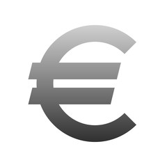 Euro currency sign symbol - gray-silver-metal simple gradient, isolated - vector