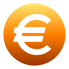 Euro currency sign symbol - orange simple gradient inside of circle, isolated - vector