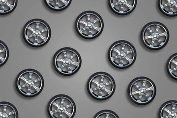 Car wheels on a gray background. Transport. Spare parts. Sale auto wheels.