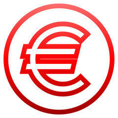 Euro currency sign symbol - red simple gradient outline inside of circle, isolated - vector